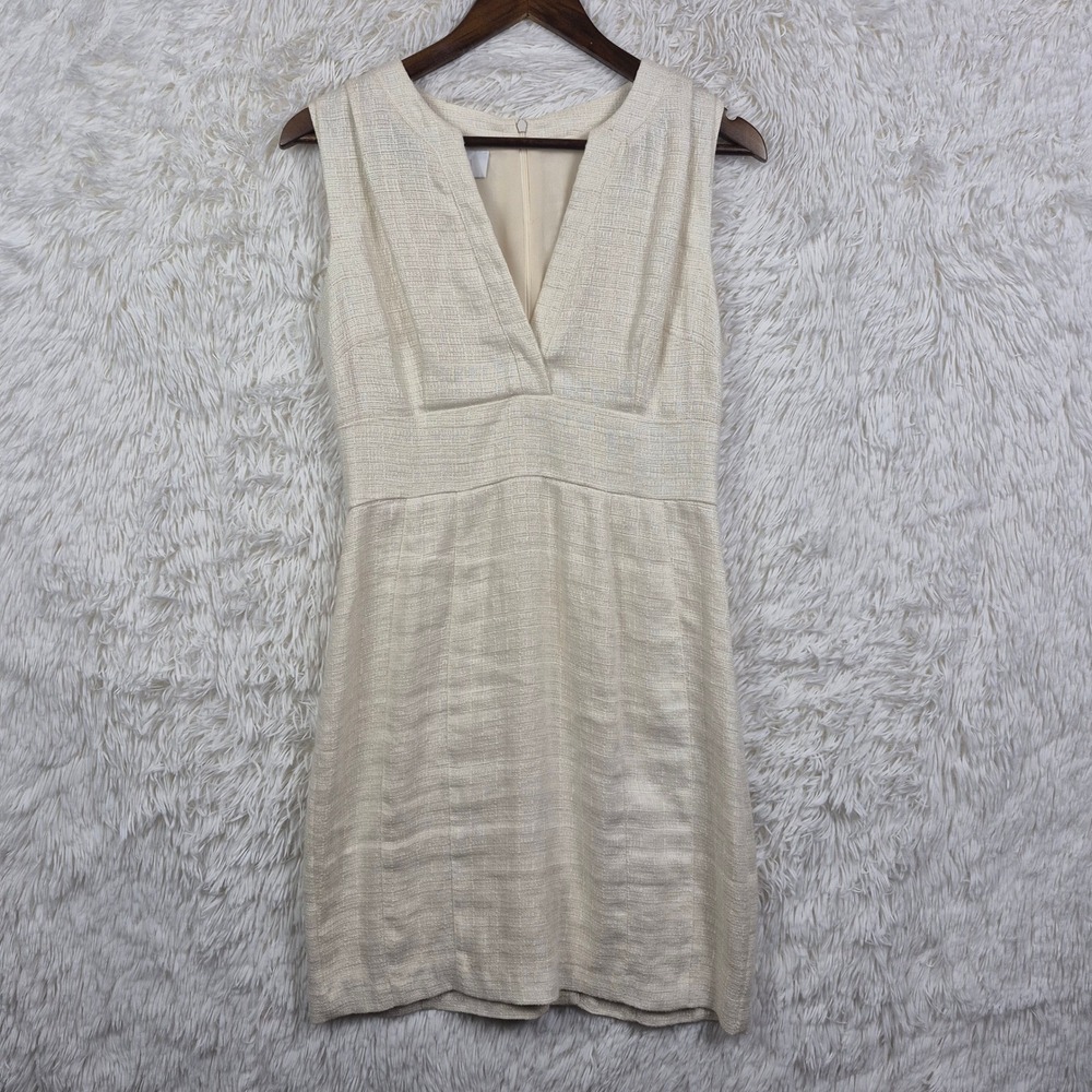 Adam Lippes Cream Linen Blend V-Neck Sleeveless Sheath Dress‎ Size 6 USA Made